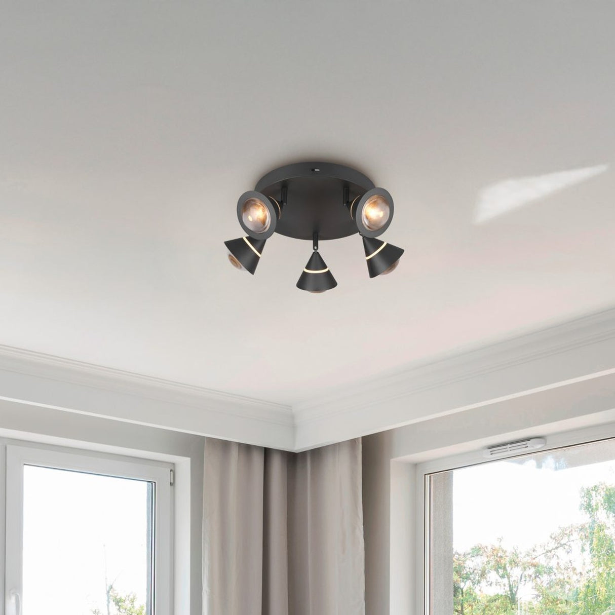 Romeo 5 Light LED Round Ceiling Light – Matt Black