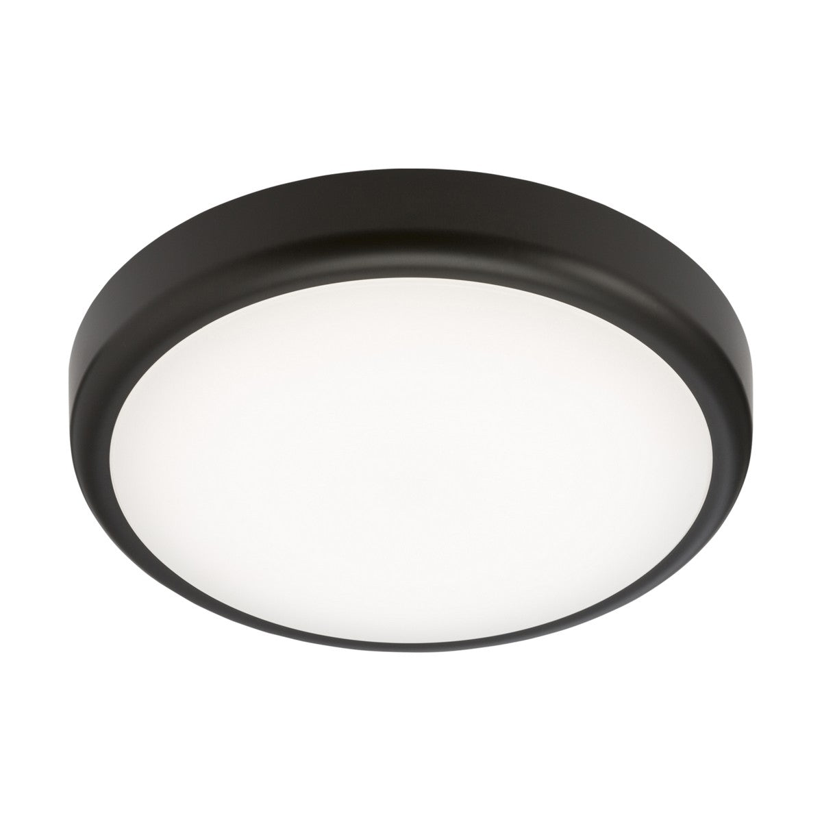 The 14W Outdoor CCT LED Bulkhead - Black boasts a modern round design with a matte black frame and a flat white diffuser. Its minimalist aesthetic offers both sleekness and energy efficiency, making it ideal for various interior settings.