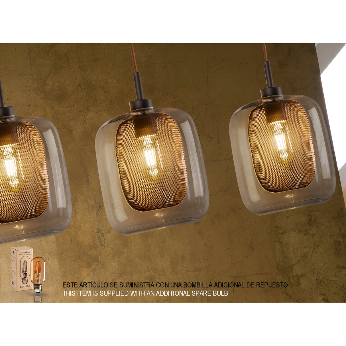 Fox 4 Light Metal Mesh Bar Pendant - Chocolate Brown (With Remote Control)