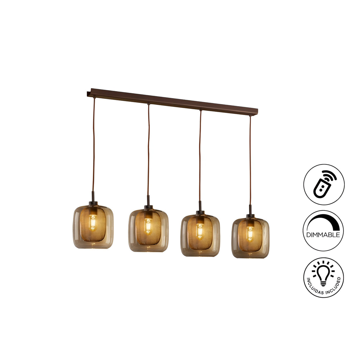 Fox 4 Light Metal Mesh Bar Pendant - Chocolate Brown (With Remote Control)