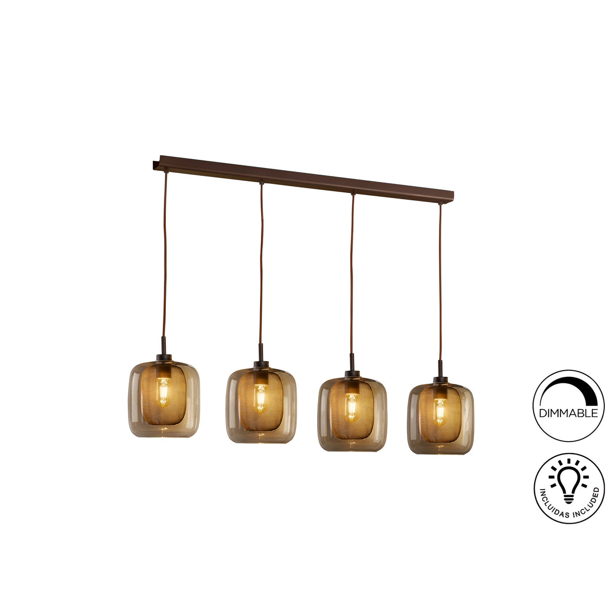 Fox 4 Light Metal Mesh Bar Pendant - Chocolate Brown