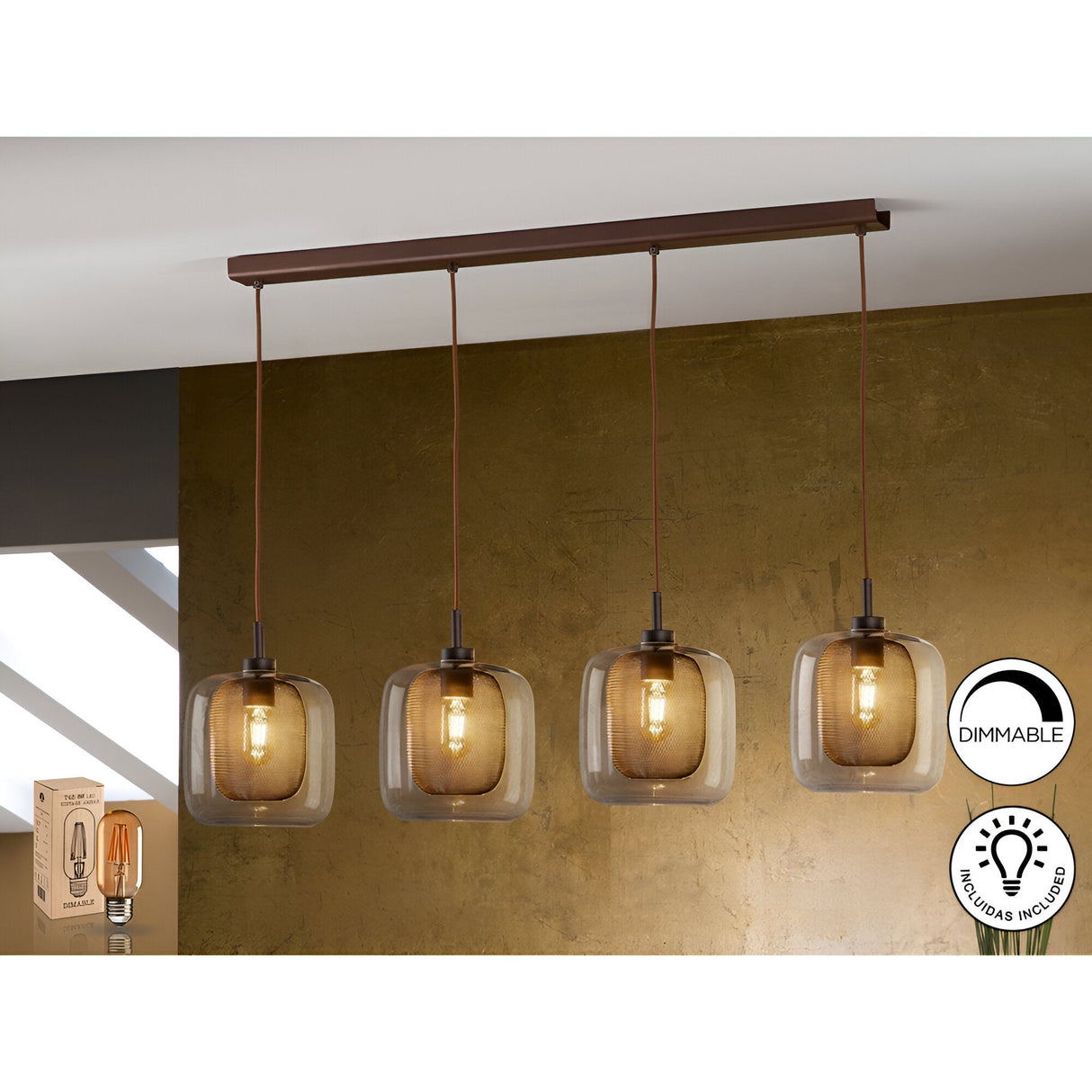 Fox 4 Light Metal Mesh Bar Pendant - Chocolate Brown