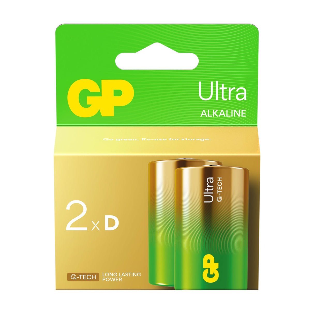 GP Ultra Alkaline D Batteries 1.5V 2 Pack