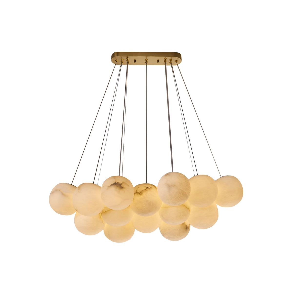 Noctis 9 Light Small Floating Globes Alabaster Chandelier – Brushed Brass