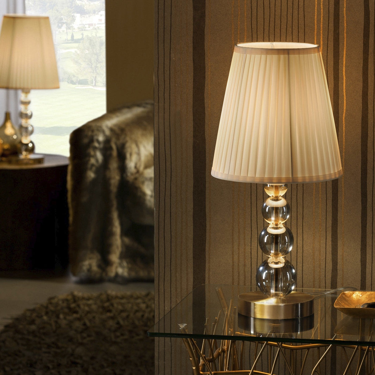 Mercury Champagne Glass Table Lamp - Champagne and Antique Brass shown in a room setting