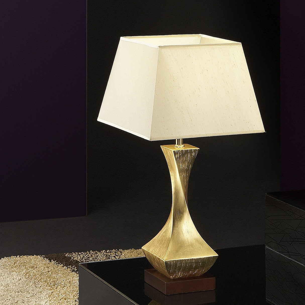 Deco Table Lamp - Gold Leaf and Walnut shown in a room setting