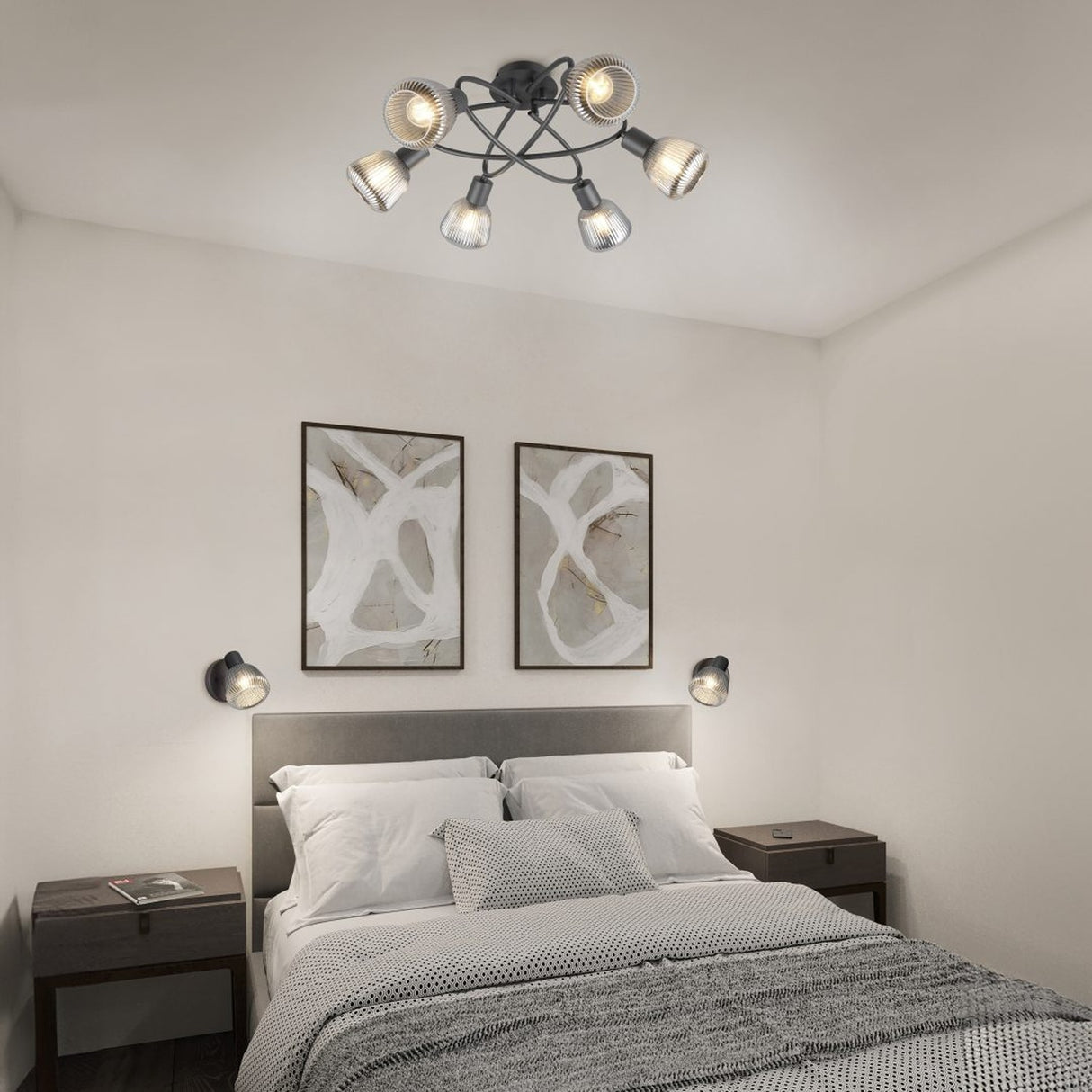 Tarifa 6 Light Glass Chandelier – Matt Black