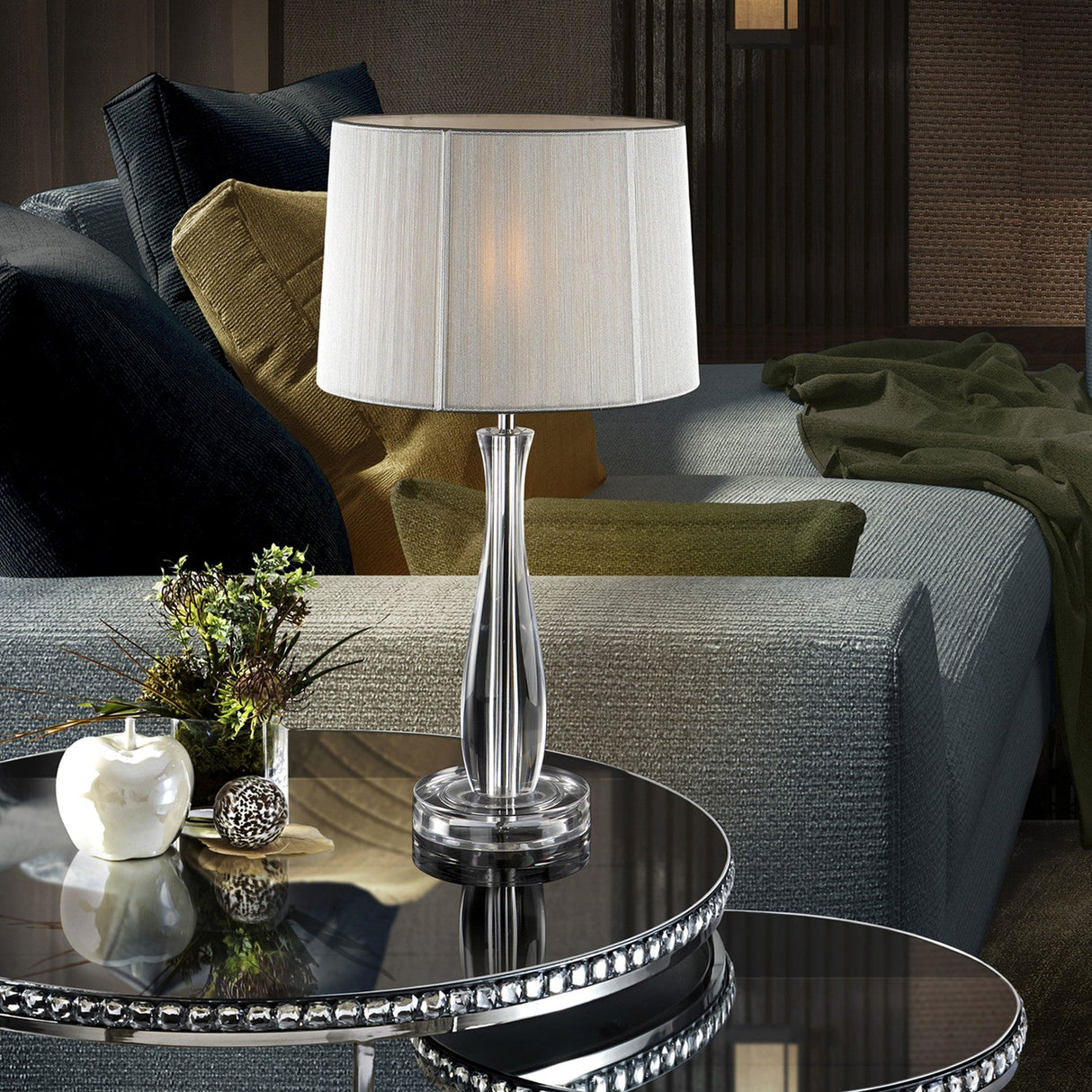 Lin Table Lamp - Clear and Silver shown in a room setting