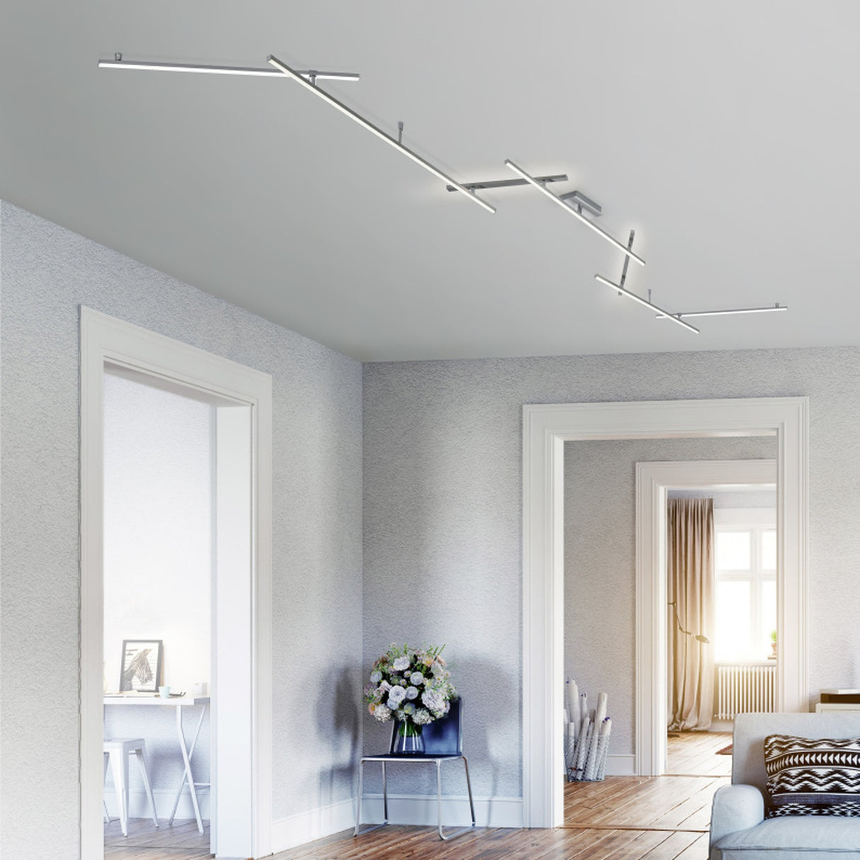 Indira 6 Light LED Up Down Linear Chandelier – Satin Nickel