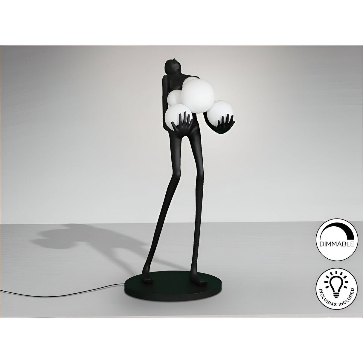 La Carga Black 6 LED Light Lamp Sculpture With Opal Shades - 180cm