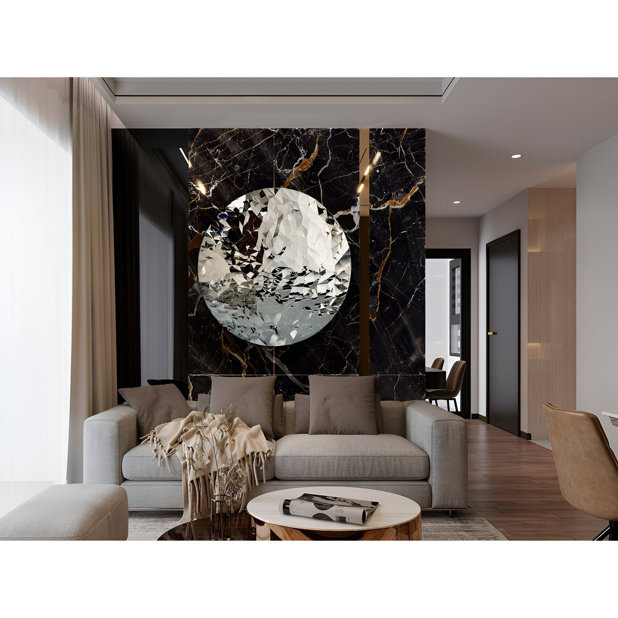 Polyedric Chrome Stainless Steel Wall Art - 100cm