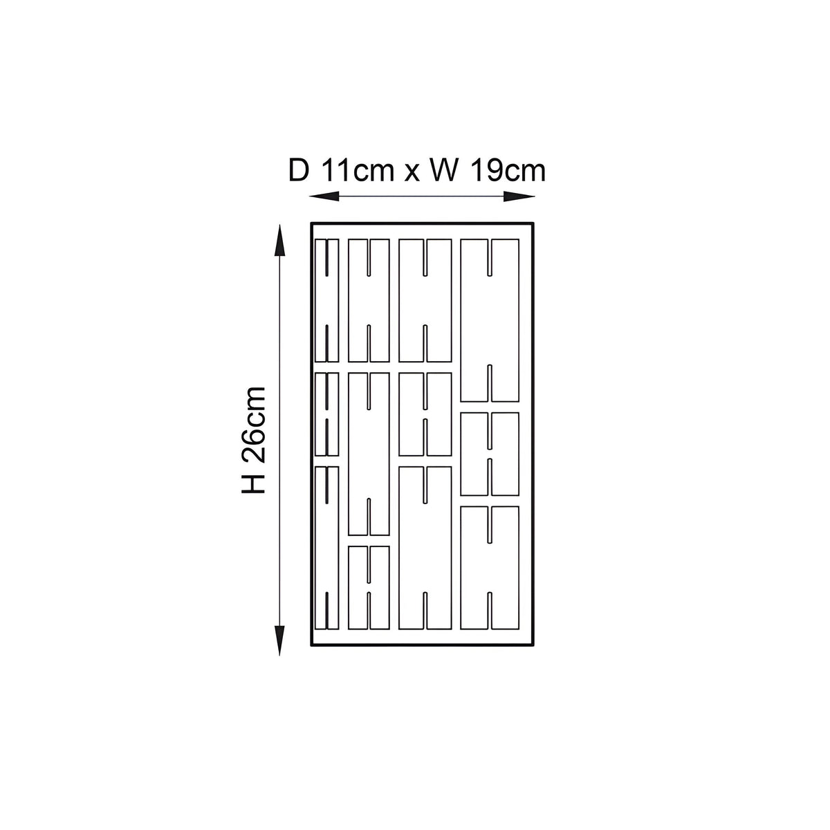 Dimension diagram of the Endon Aldwick wall light showing height 26cm, width 19cm and depth 11cm on a plain white background.