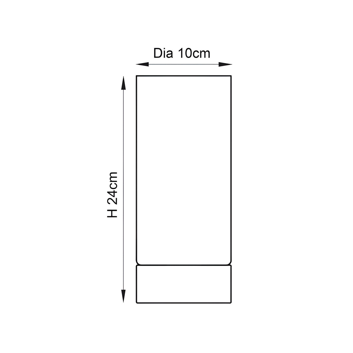 Dimension diagram of the Endon Bracewell table lamp showing a cylindrical shade, 24cm height and 10cm diameter, on a plain background.