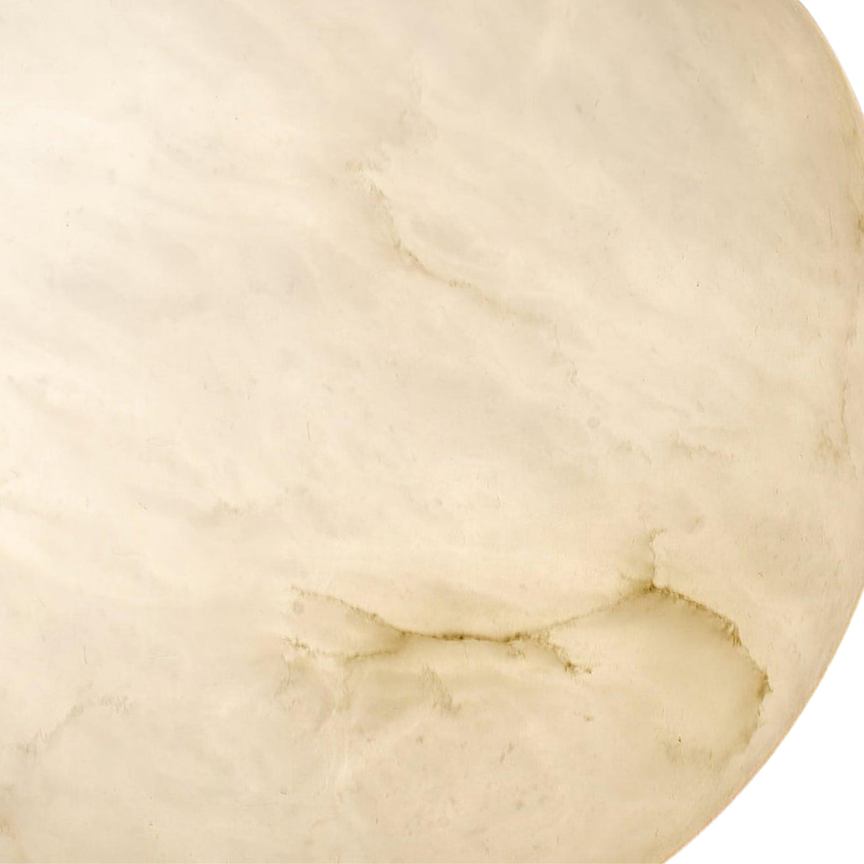 A close-up of the Lucentis 1 Light Globe Alabaster Single Pendant Light reveals a smooth, cream-toned marble surface with subtle beige and light brown veins, evoking timeless elegance in soft white and brass.