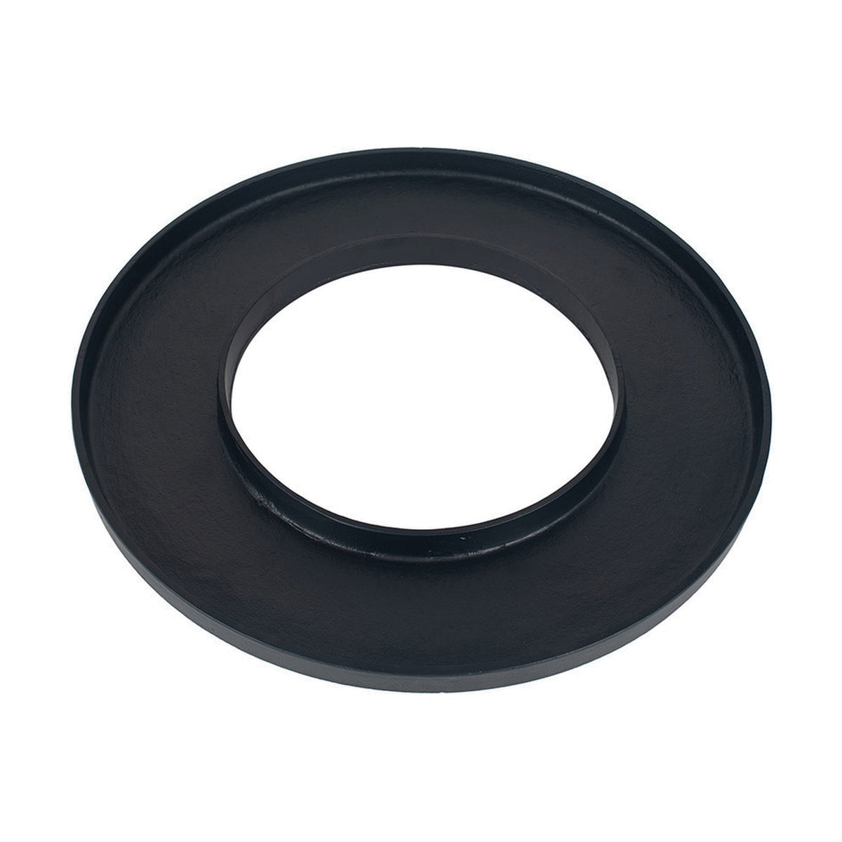 Matt black aluminium ring display platter, 54 x 54cm, with a raised circular rim and open centre, shown on a plain white background.