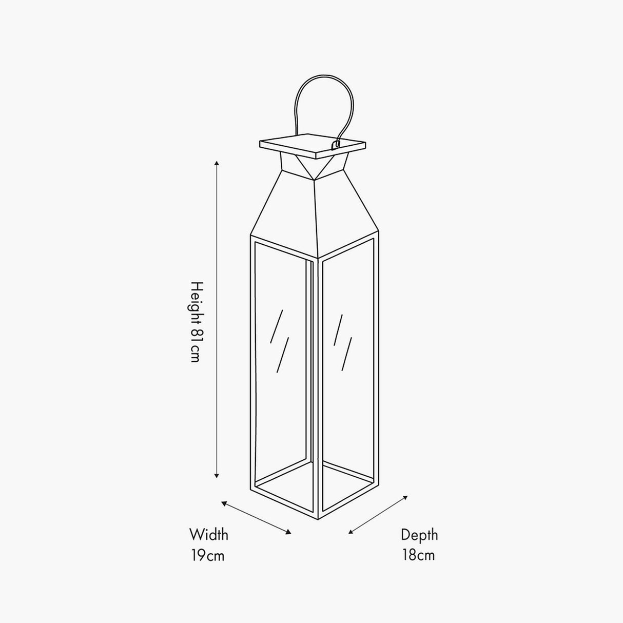 Black Stainless Steel & Glass Medium Tall Lantern - 81cm
