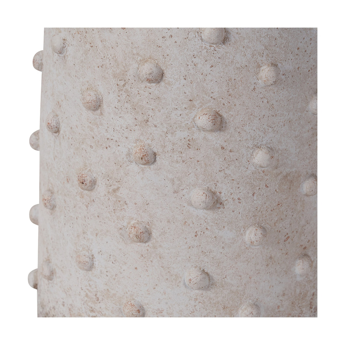 Close-up of the Kali Textured Dot Light Grey Stoneware Vase, showing raised dot texture on a curved ceramic surface with subtle speckled finish.