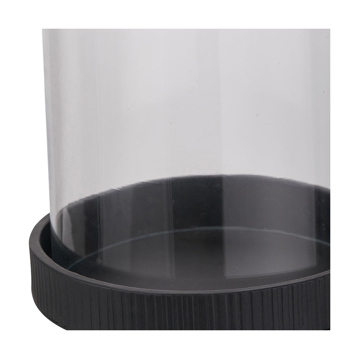 Black Ribbed Metal & Clear Glass Hurricane Lamp - 25cm