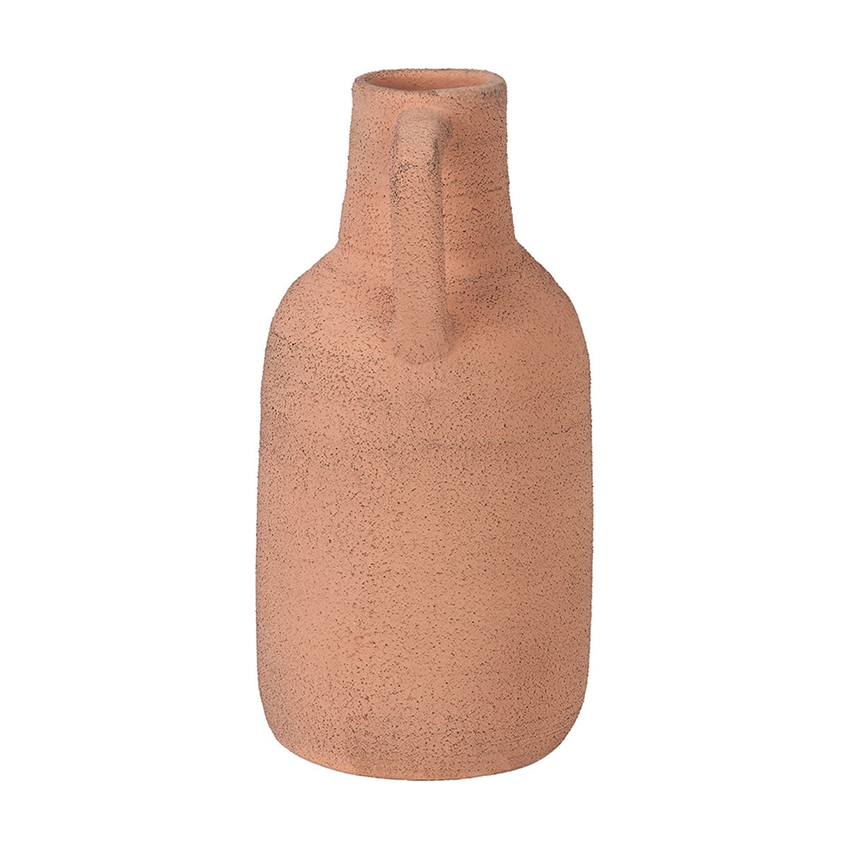 Terracotta decorative vase, 35cm, with a narrow neck, single side handle, and rough textured ceramic finish, shown against a plain white background.