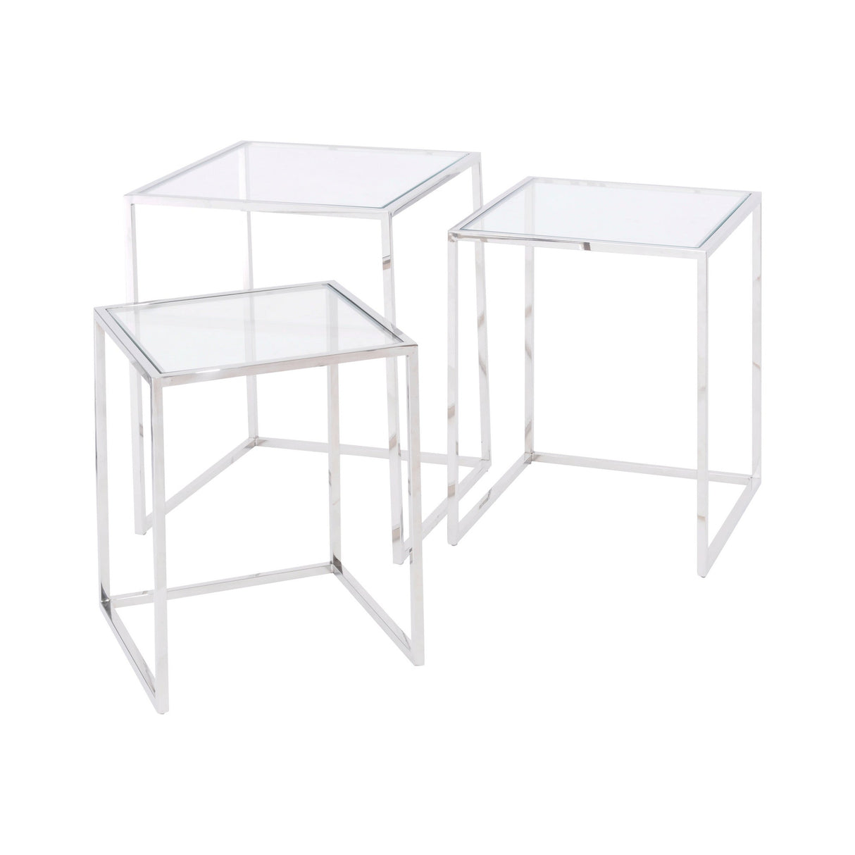 Linton Set of 3 Stainless Steel & Glass Nesting Tables - Silver