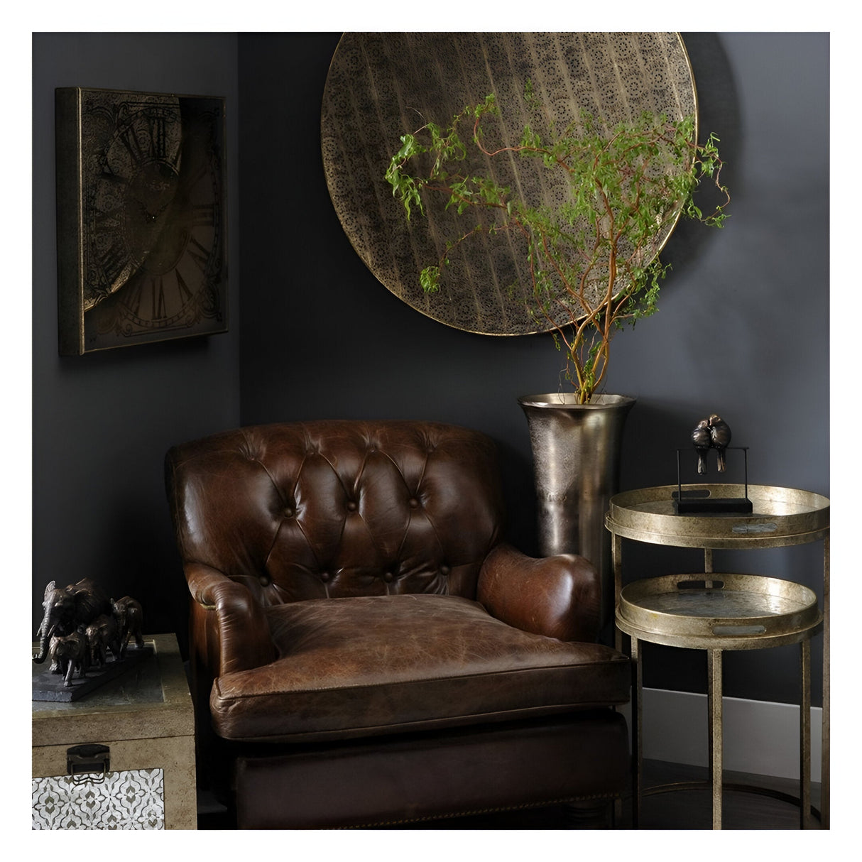 Vienna Set of 2 Diamond Side Tray Tables - Antique Gold