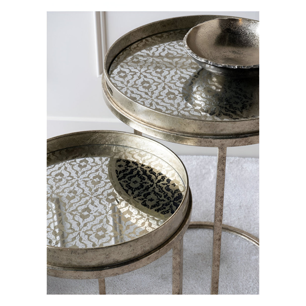 Vienna Set of 2 Diamond Side Tray Tables - Antique Gold