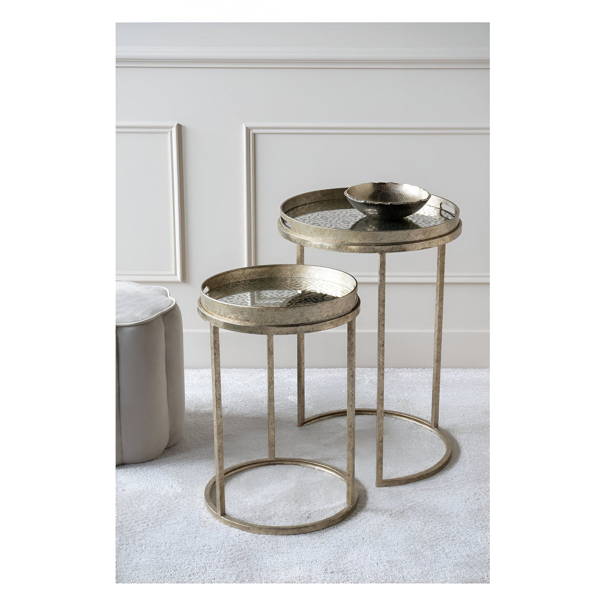 Vienna Set of 2 Diamond Side Tray Tables - Antique Gold