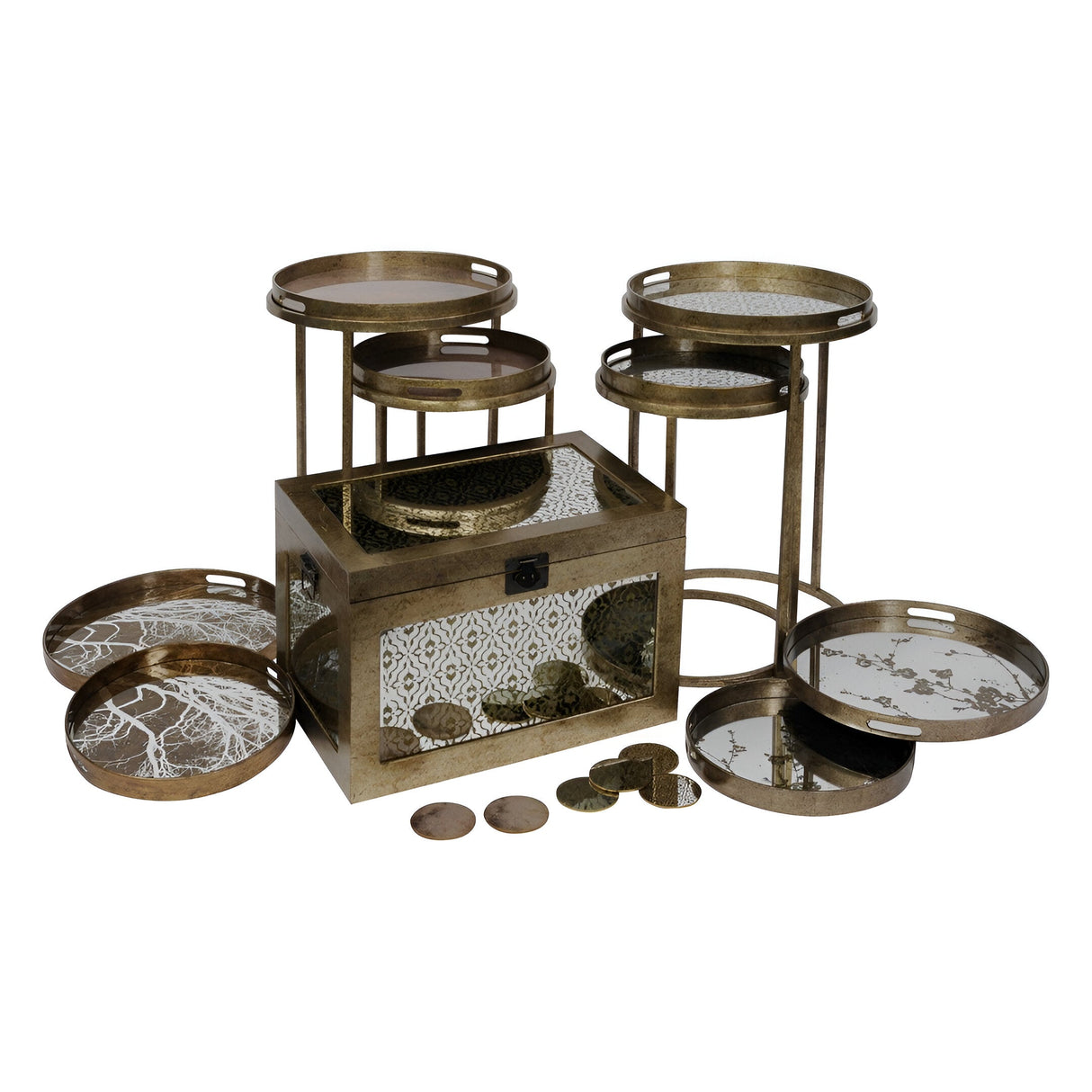 Vienna Set of 2 Diamond Side Tray Tables - Antique Gold