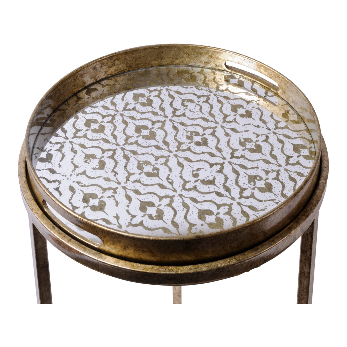 Vienna Set of 2 Diamond Side Tray Tables - Antique Gold