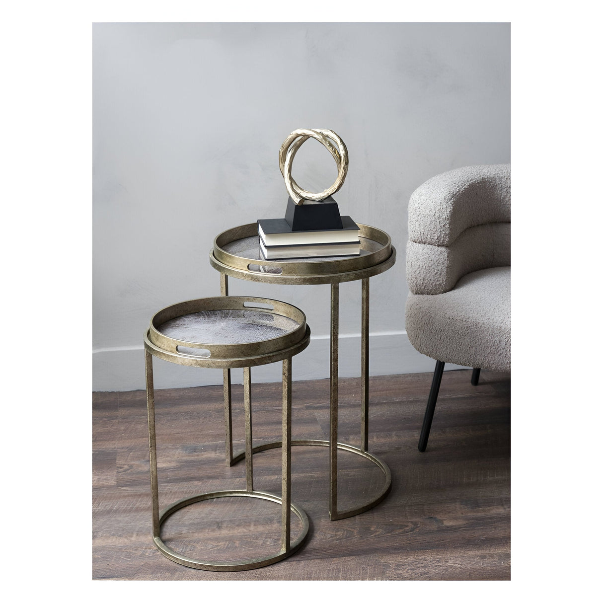 Vienna Set of 3 Atlas Side Tray Tables - Antique Gold