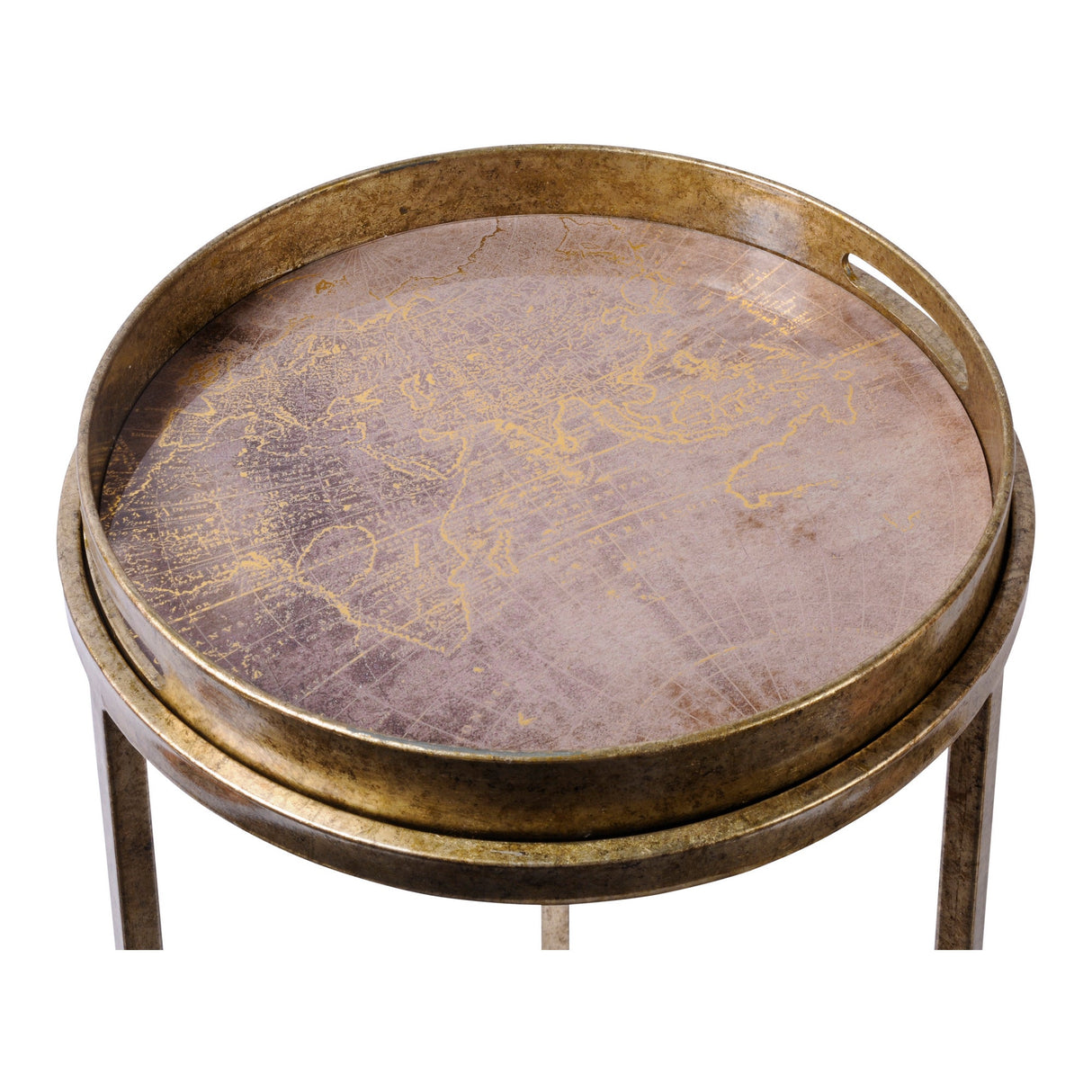 Vienna Set of 3 Atlas Side Tray Tables - Antique Gold