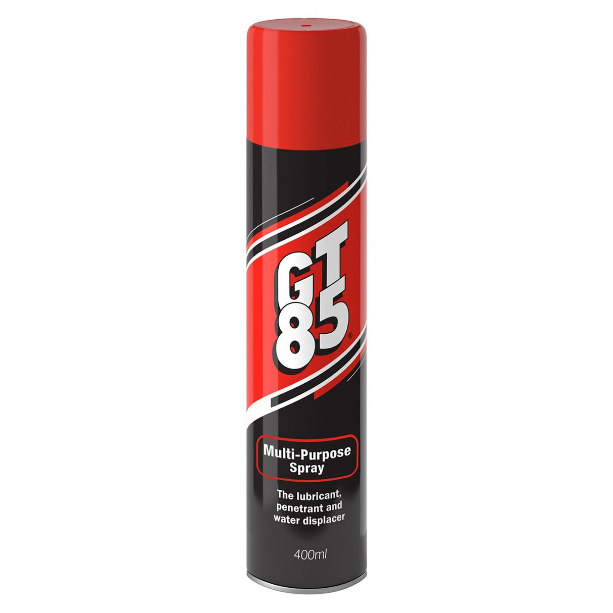 A tall, red and black aerosol can labeled WD-40 GT85 Multipurpose Lubricant - 400ml. This spray offers PTFE-enhanced lubrication as a penetrant, water displacer, and for superior corrosion protection.