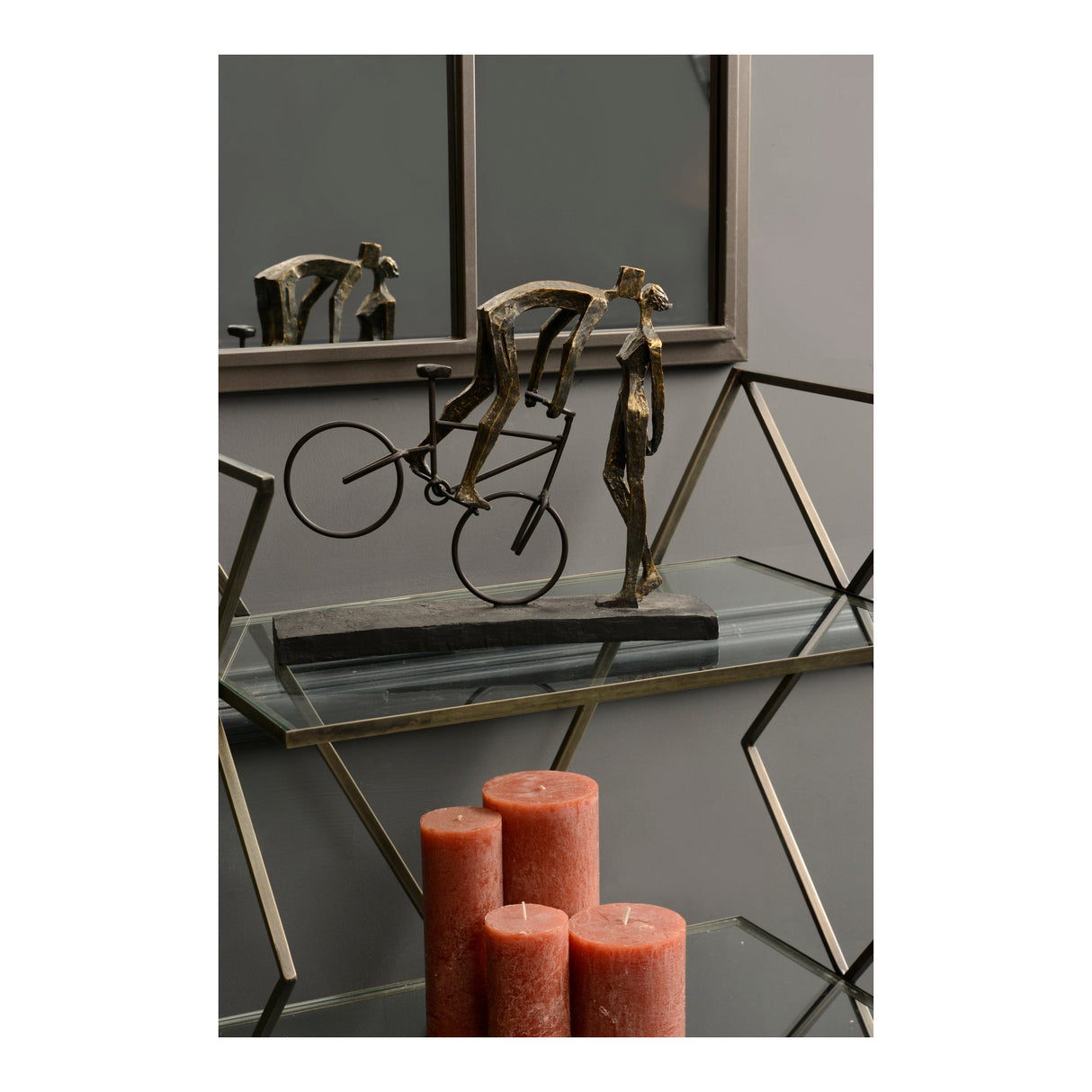 Kissing Couple on Bike Antique Bronze Figurine - 35.4cm