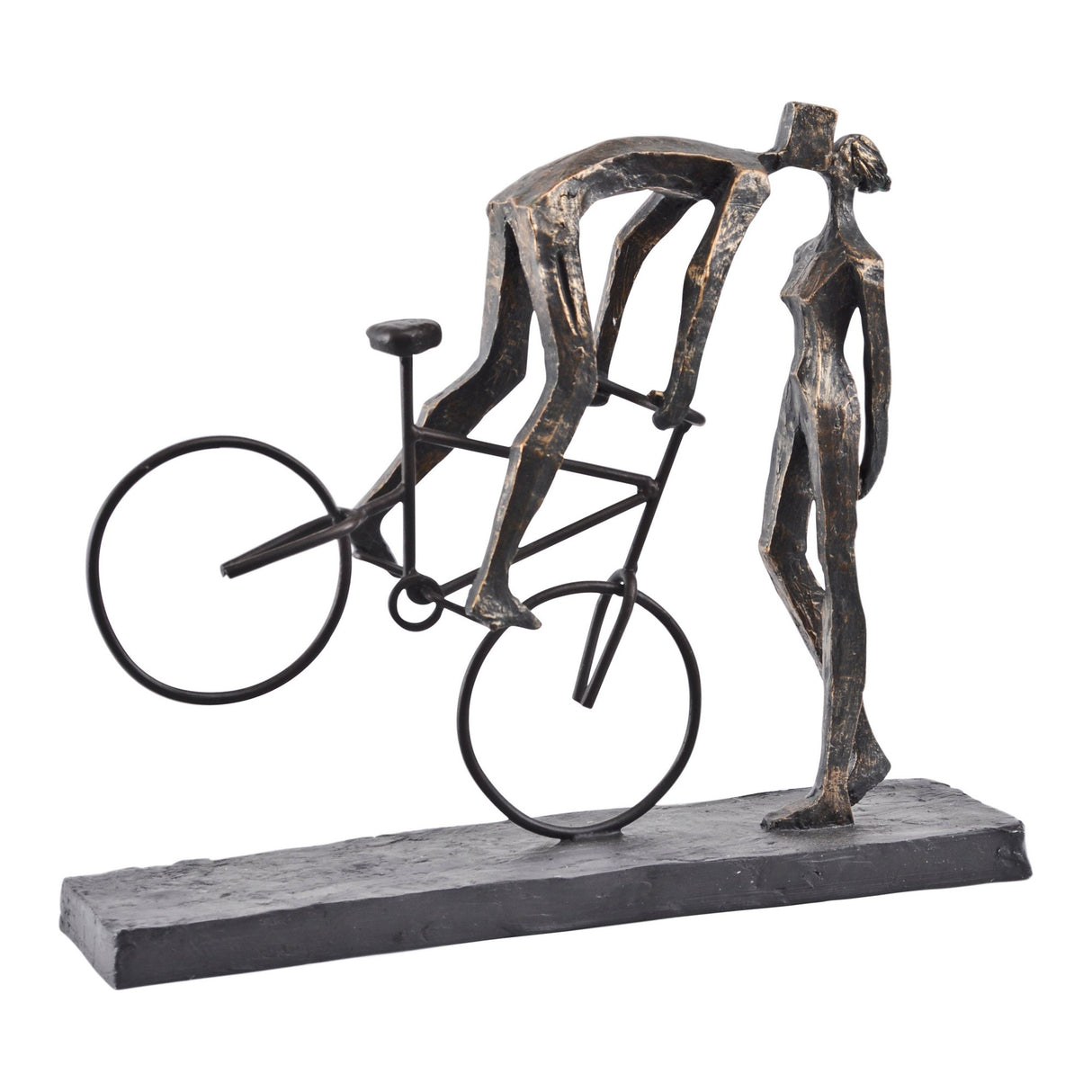 Kissing Couple on Bike Antique Bronze Figurine - 35.4cm