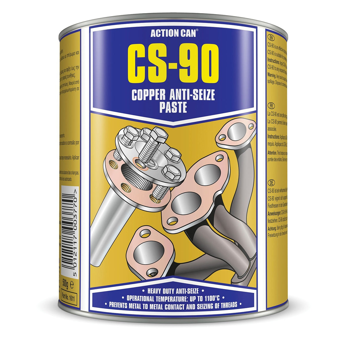 A 500g can of Action Can CS-90 Copper Anti-Seize Paste provides heavy-duty lubrication, corrosion protection, and withstands temperatures up to 1100°C—ideal for exhaust manifold parts and bolts.
