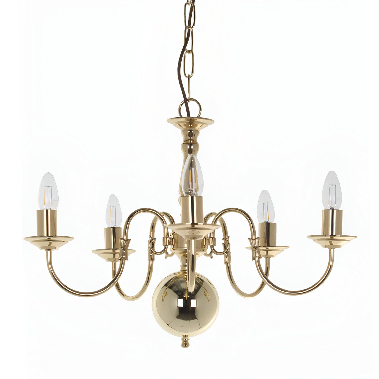 Flessen 5 Light Solid Brass Chandelier - Polished Brass