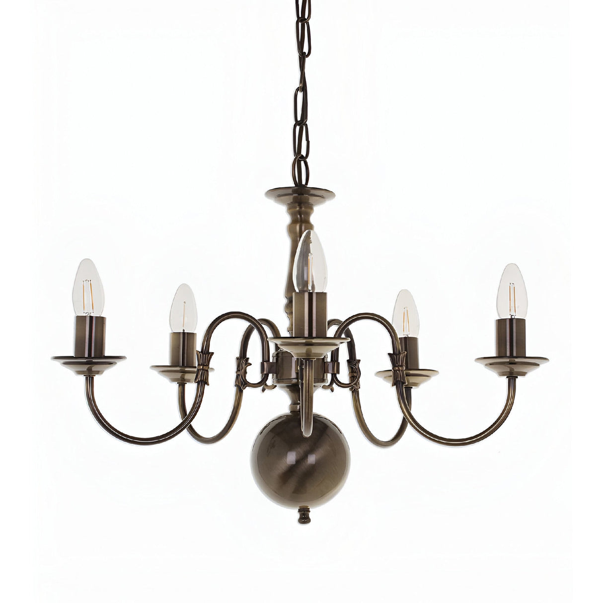 Flessen 5 Light Solid Brass Chandelier - Antique Brass