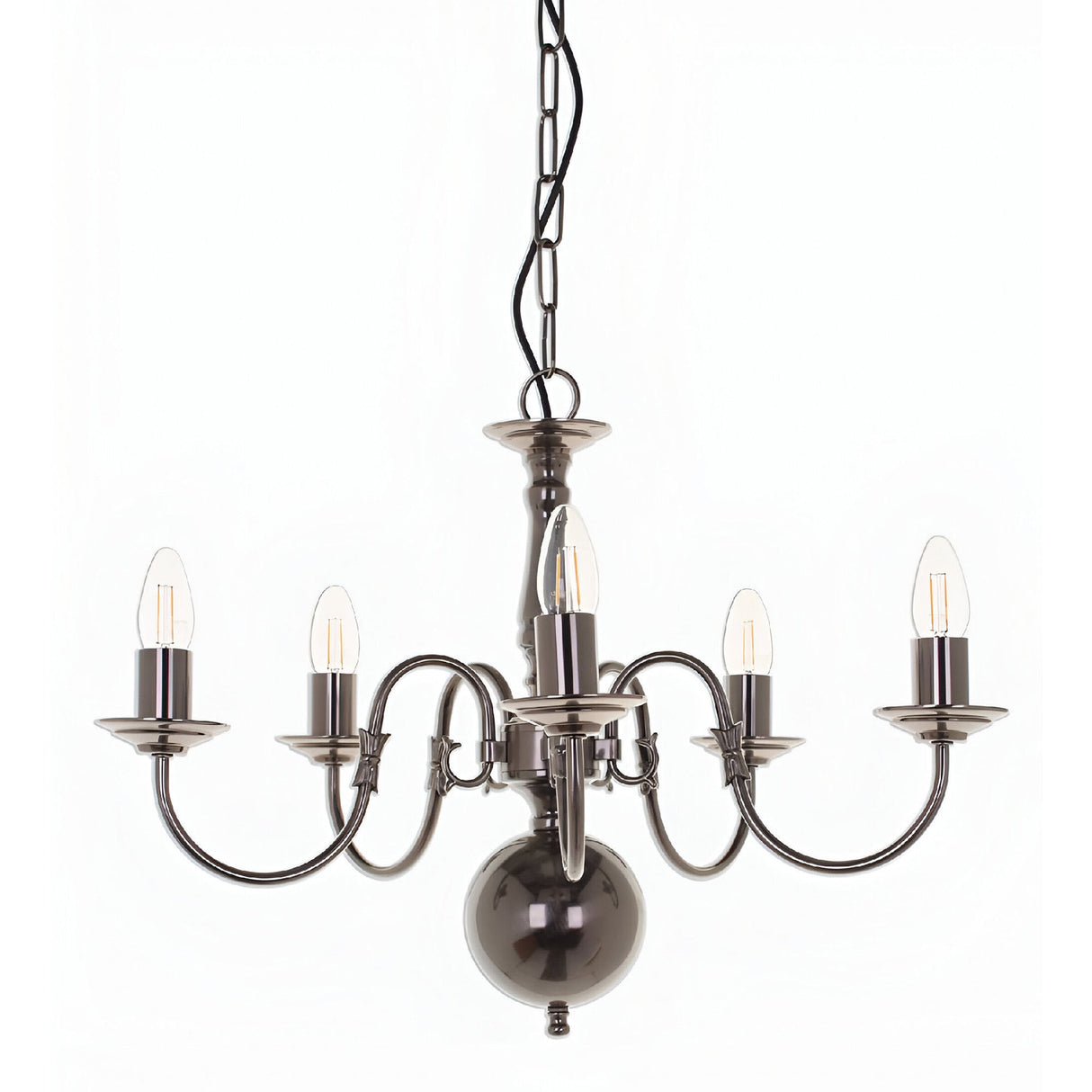 Flessen 5 Light Solid Brass Chandelier - Pewter