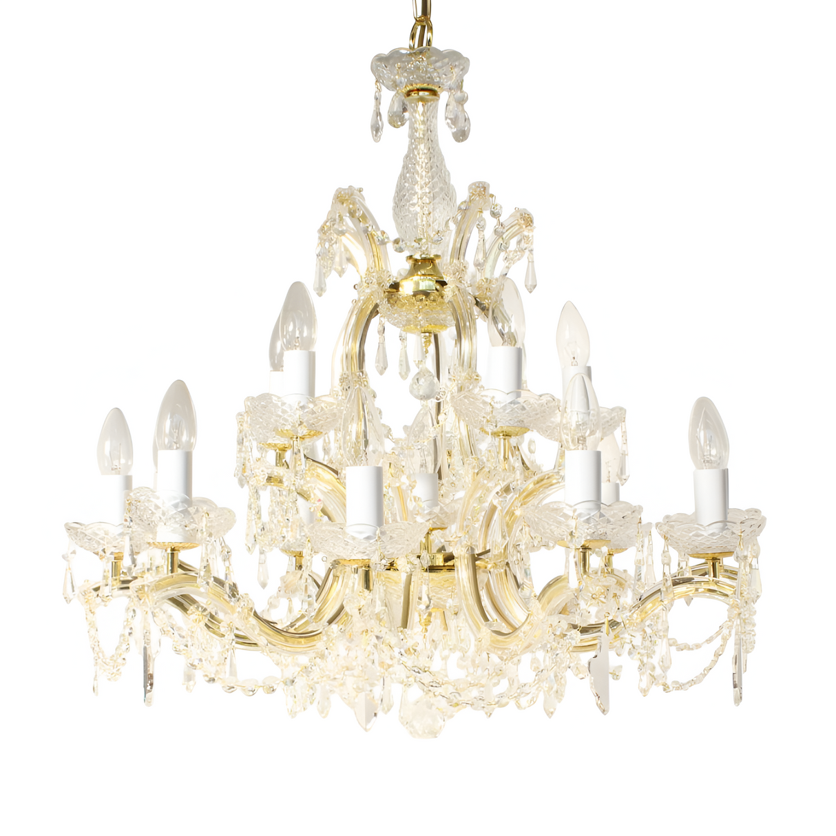 Queenlight 16 Light Armed Glass & Czech Republic Crystal Chandelier - Gold