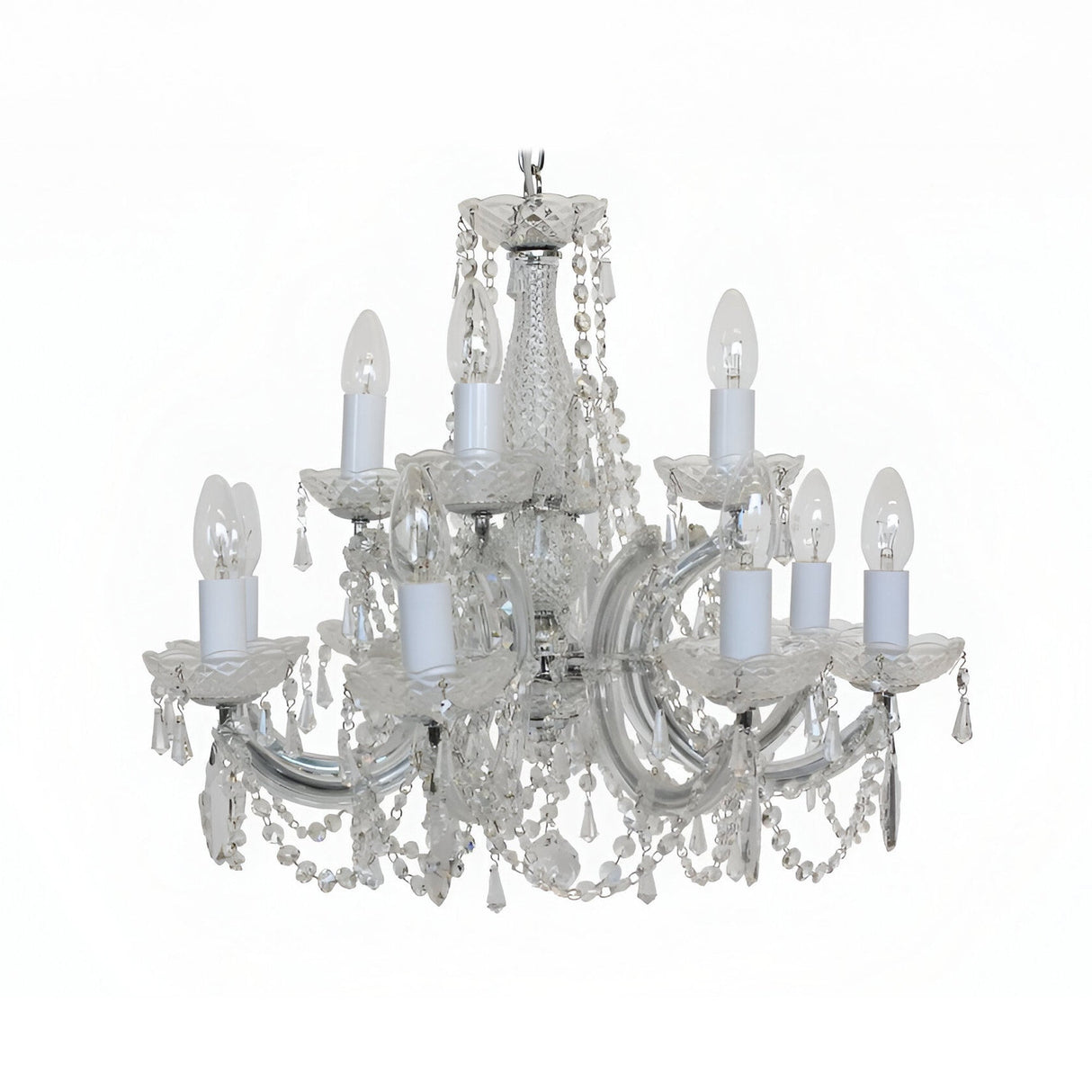 Queenlight 12 Light Armed Glass & Czech Republic Crystal Chandelier - Chrome