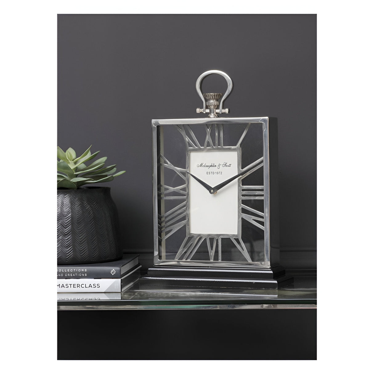 Skeletal Mantel Clock - Silver & Black