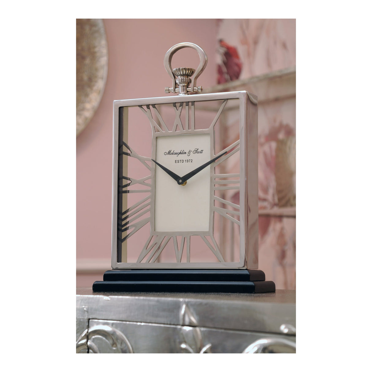 Skeletal Mantel Clock - Silver & Black
