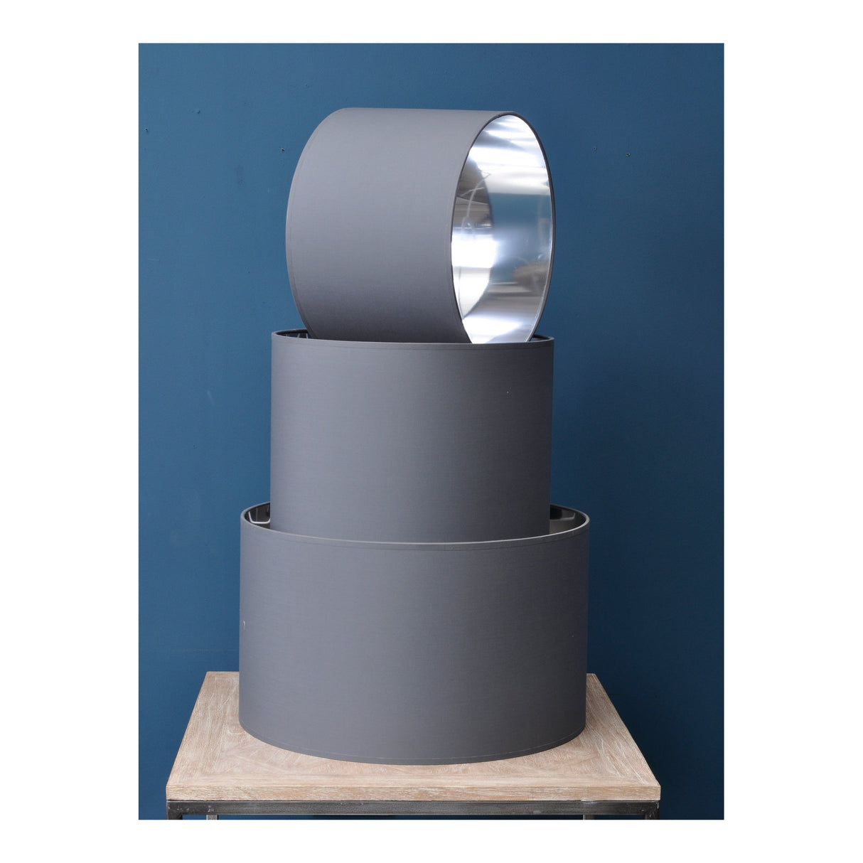 Lined Drum 14″ Lampshade - Grey & Silver