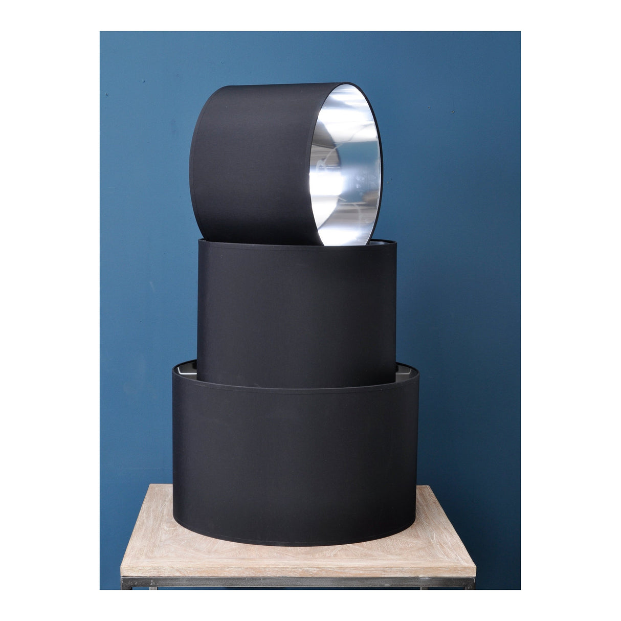 Lined Drum 16″ Lampshade - Black & Silver