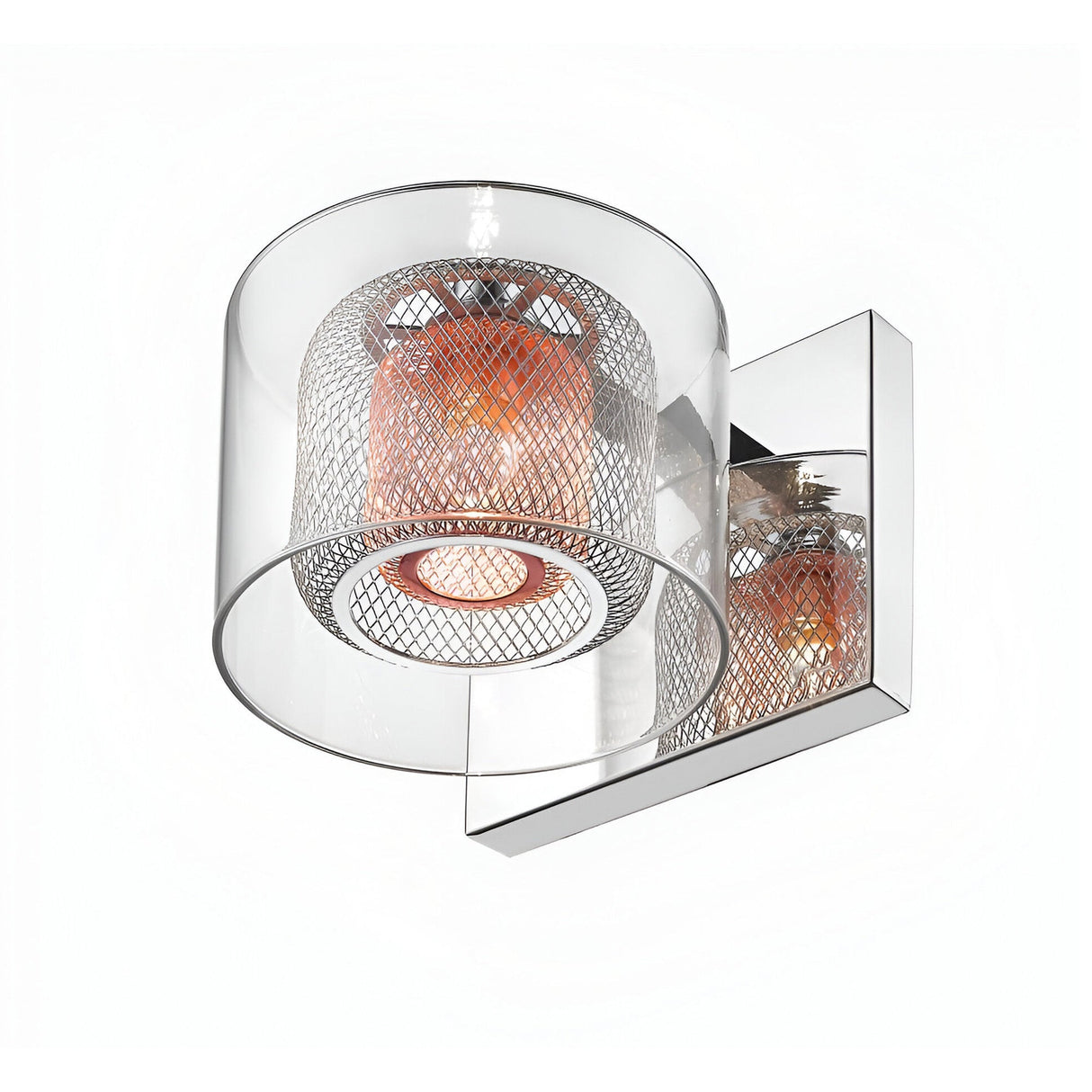 Laurin 1 Light Glass & Copper Mesh Wall Light - Chrome