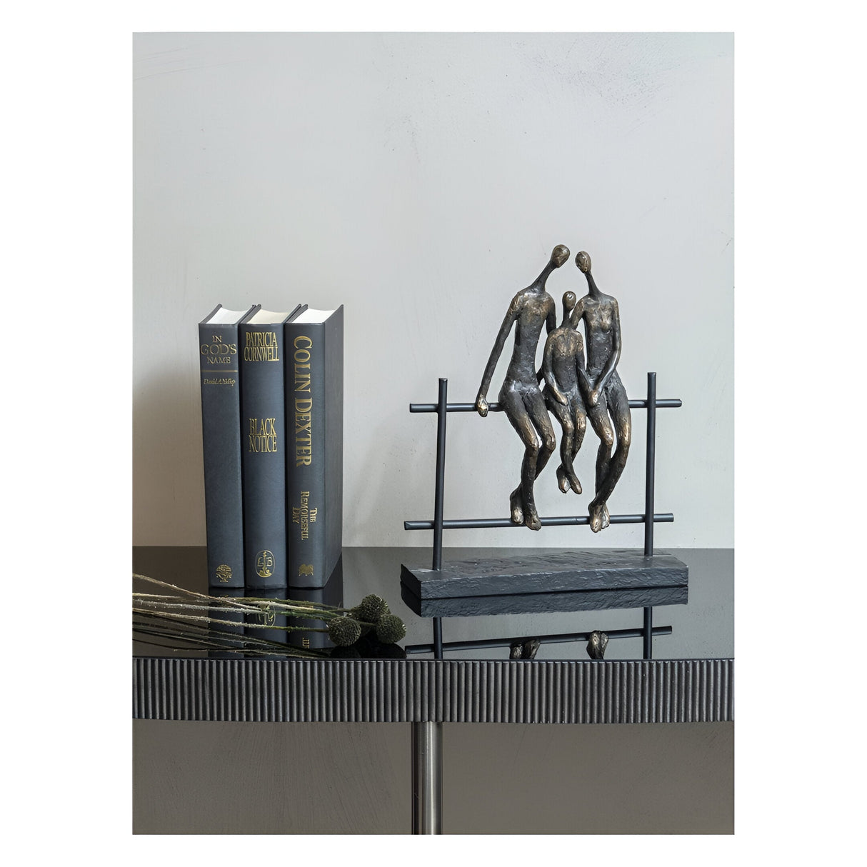 Duxford Family Of 3 Antique Bronze Bench Figurine - 30.2cm