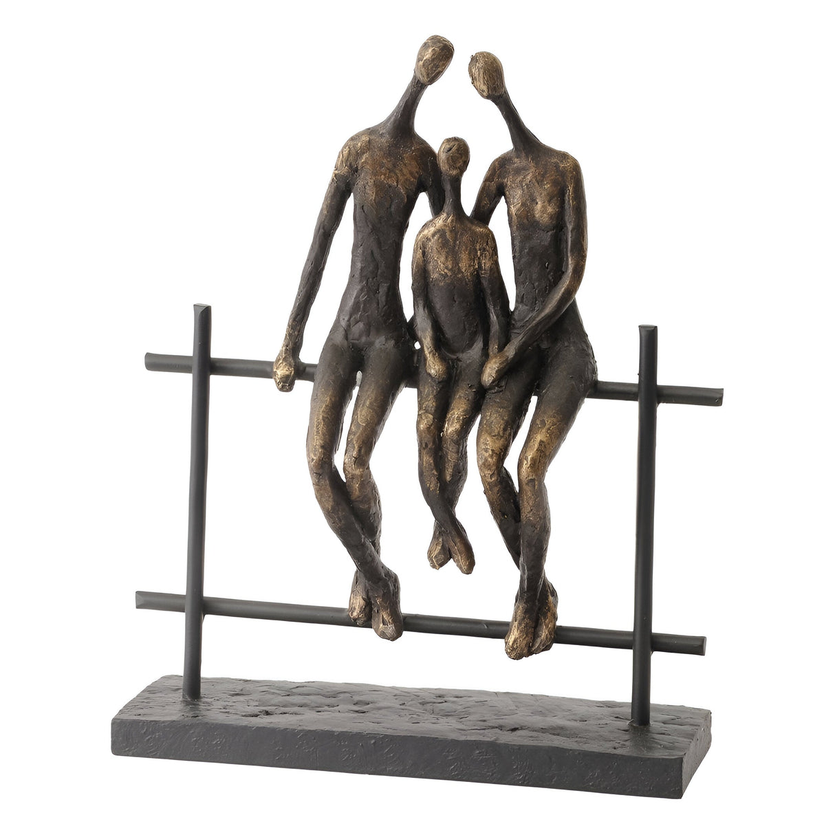 Duxford Family Of 3 Antique Bronze Bench Figurine - 30.2cm