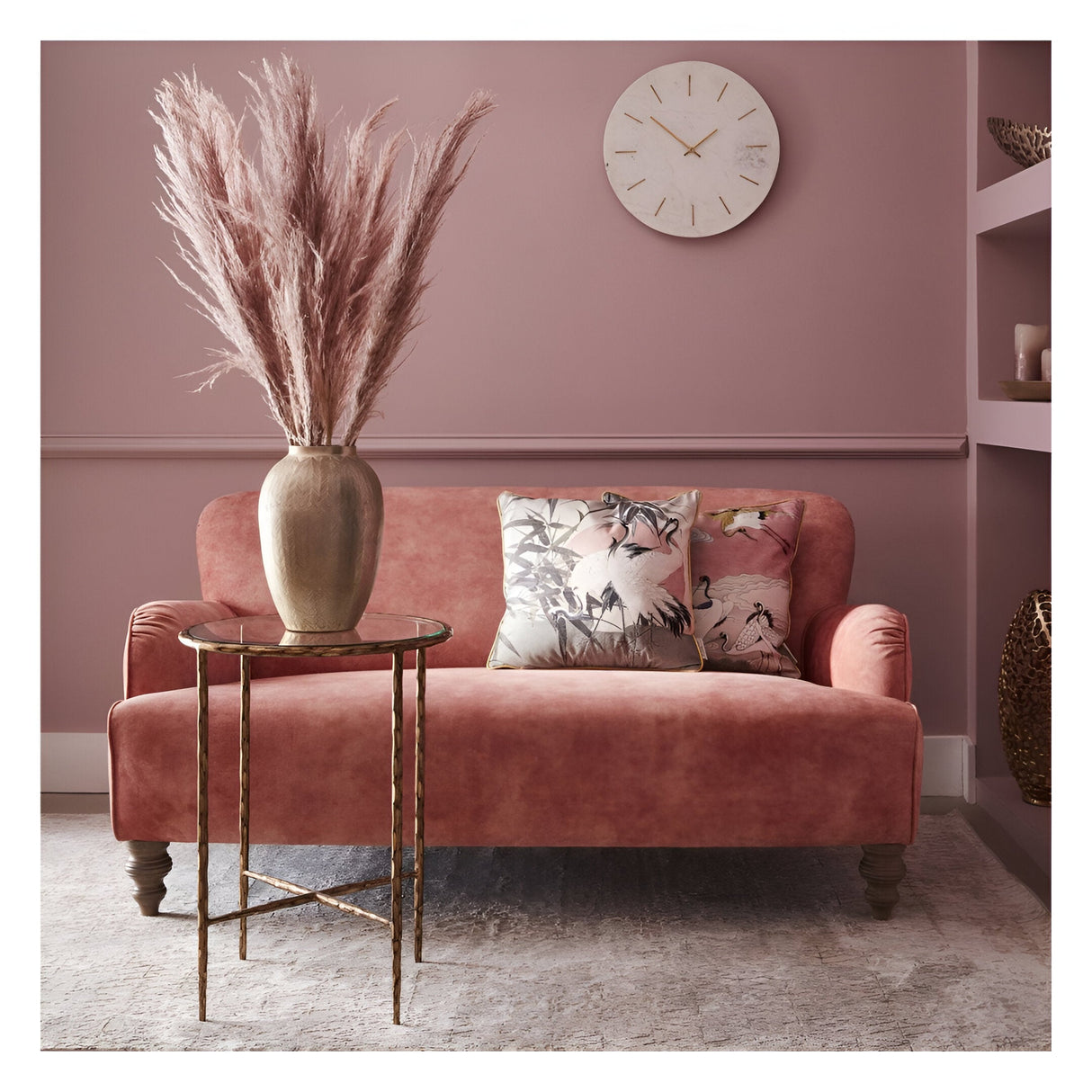 Brass Inlay & Marble Wall Clock - White