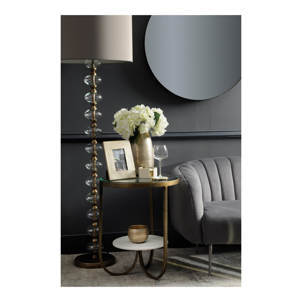 Nolita White Marble & Iron Side Table - Antique Gold