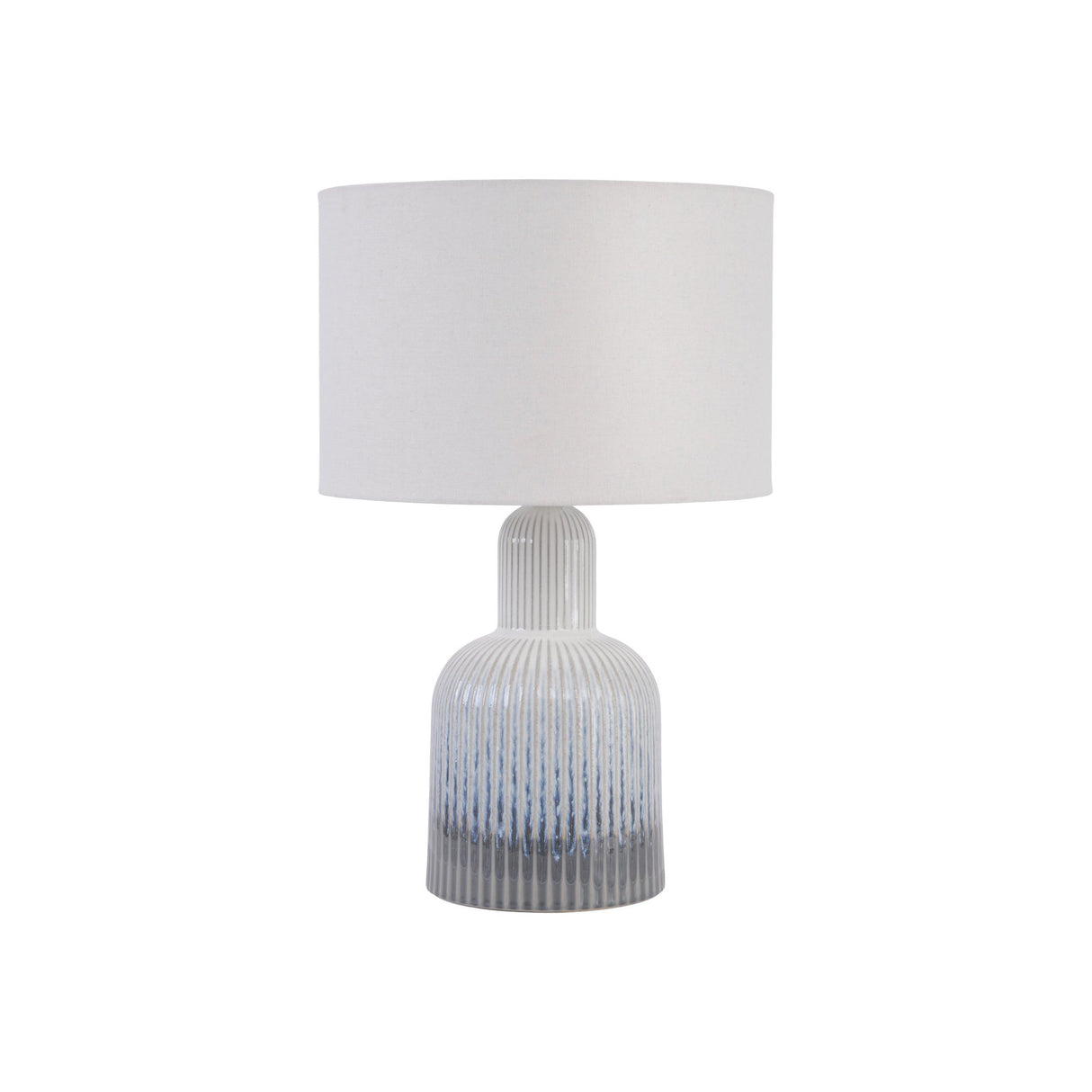 Small Ribbed Porcelain Table Lamp - Grey With White Shade